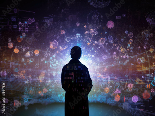 A silhouette of a doctor surrounded by a kaleidoscope of data points a representation of AIs ability to yze large amounts of medical . AI generation.