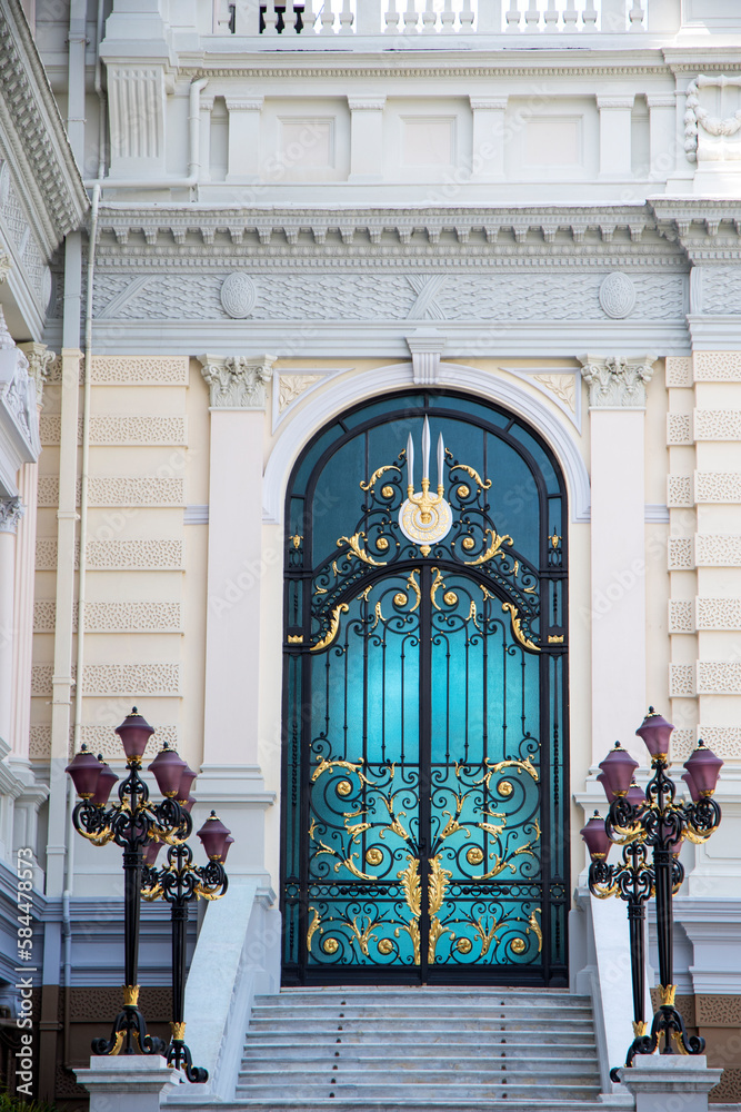 Colorful gate of Chakri Maha Prasat Hall inside Grand Palace of Bangkok