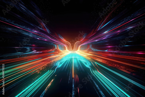 Hyperspace Jump: Neon Rays and High-Speed Motion. Generative Ai