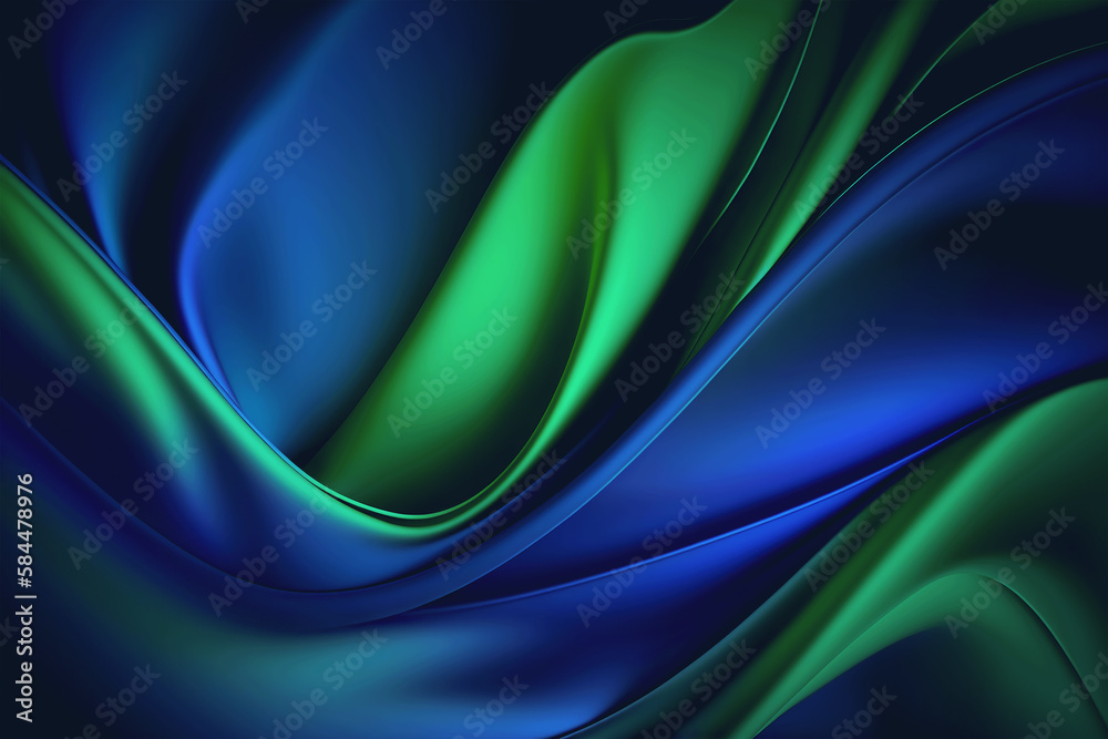 Blue Green Silk Satin. Soft wavy folds. Shiny silky fabric. Dark teal