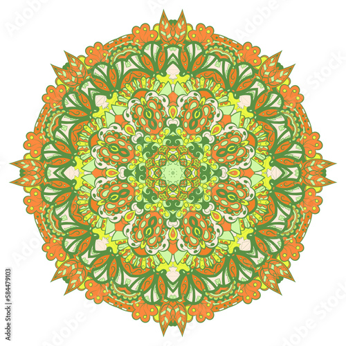 Mandala. Tracery wheel image. Mehndi design. Ethnic doodle art. Curved doodling picture. Vector