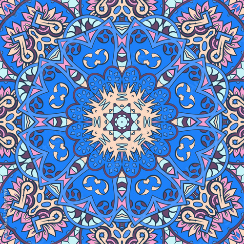 Seamless tile texture. Tracery mehndi design image. Ethnic doodle art. Curved doodling picture. Vector