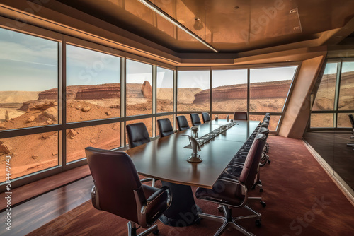 The Future of Luxury: Meeting Room with a View of Mars. Generative Ai