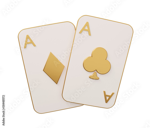 ace two cards 3d. isolated minimal 3d render illustration in cartoon trendy style photo