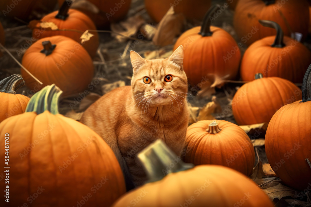 Orange Cat in Pumpkin Patch Orange Cat in Pumpkin Patch