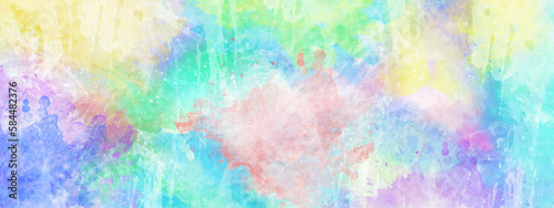 Abstract watercolor colorful background hand-drawn on paper. Multicolor watercolor background for textures. Colorful watercolor stains on paper. Abstract colorful painting for texture © Song Long