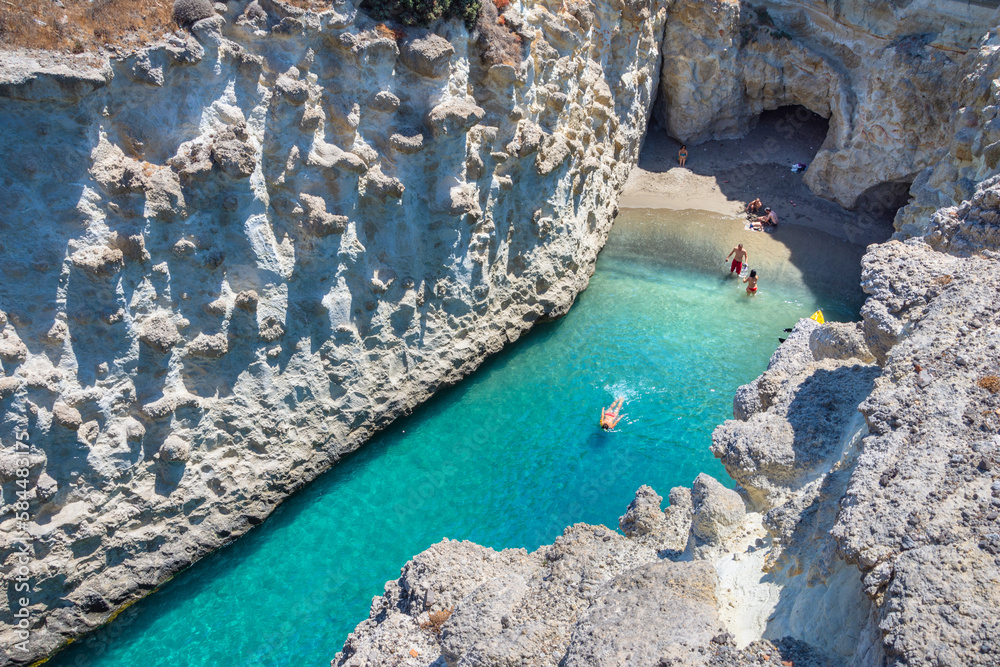 Cave of Papafragas beach in Milos island, Cyclades, Greece.