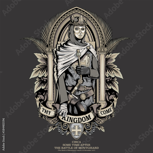 King Baldwin IV of Jerusalem. known as the young leper king in crusade age, gothic style poster illustration. photo