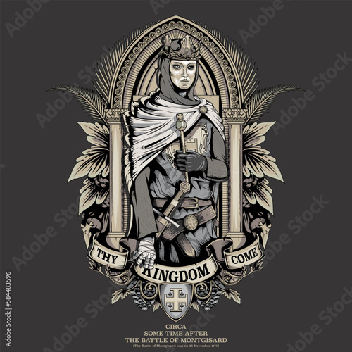 King Baldwin IV of Jerusalem. known as the young leper king in crusade age, gothic style poster illustration.