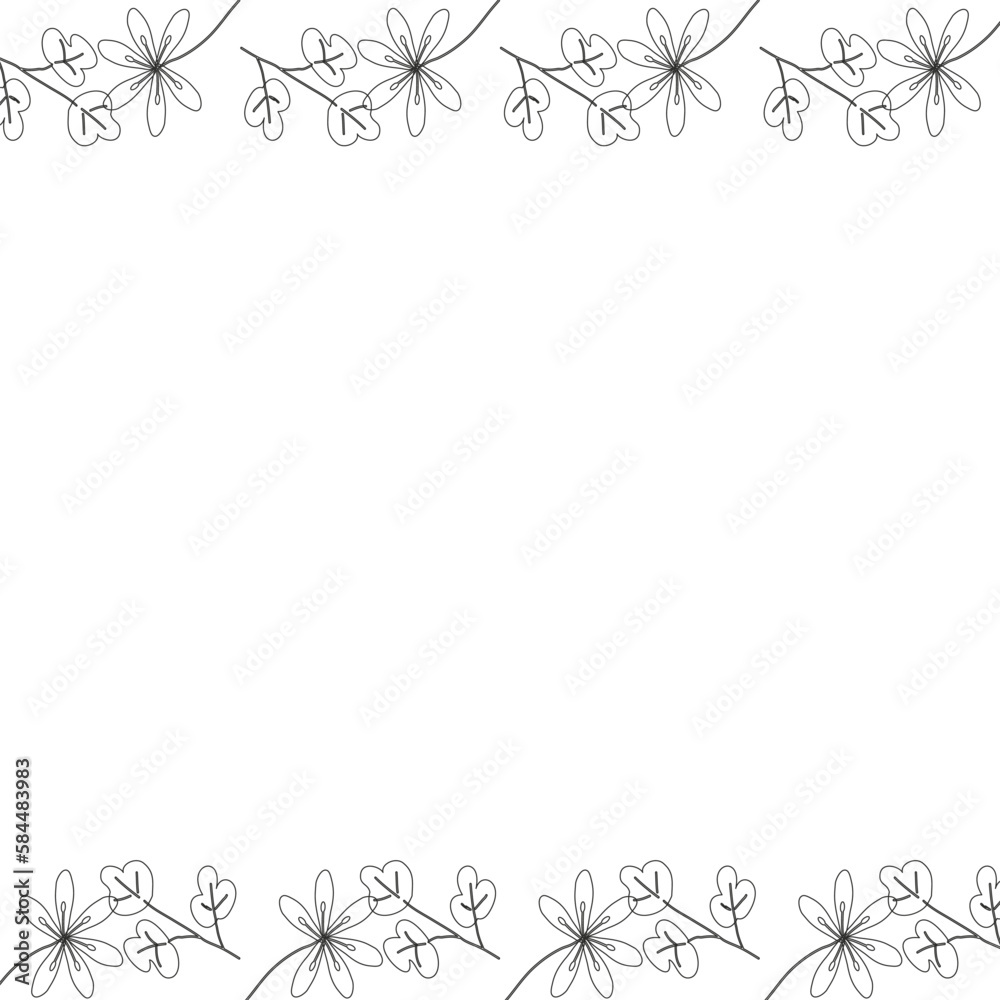 Template frame of spring flowers line art on a white background. Floral design for wedding invitation, banner, poster.