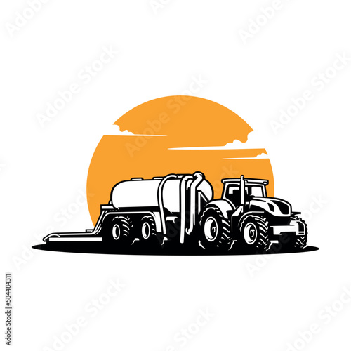farm tractor with tanker trailer illustration vector