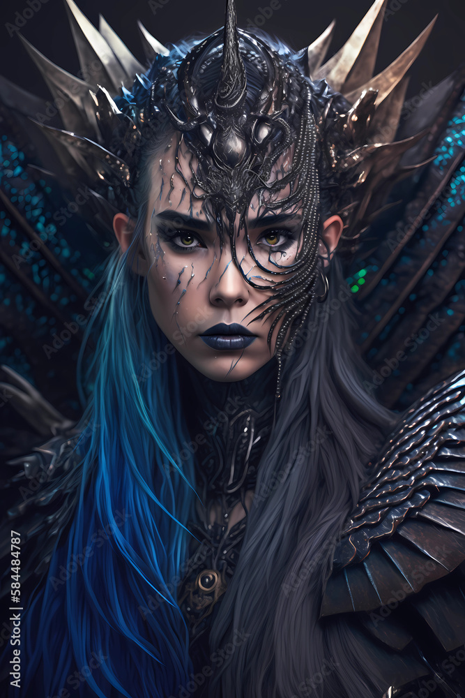 cinematic tribal darkfantasy closeup portrait of a malignant beautiful ...
