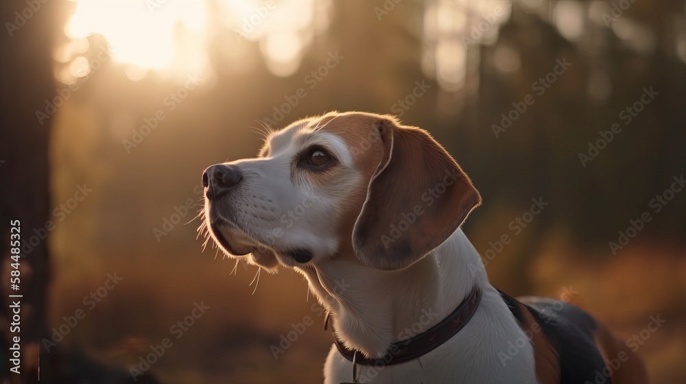 Beagle portrait on the background of a beautiful sunset Beagle portrait on the background of a beautiful sunset