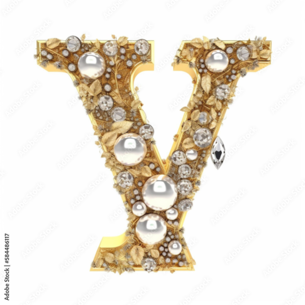 Obraz premium A gold letter y with precious stones and gemstones. generate ia