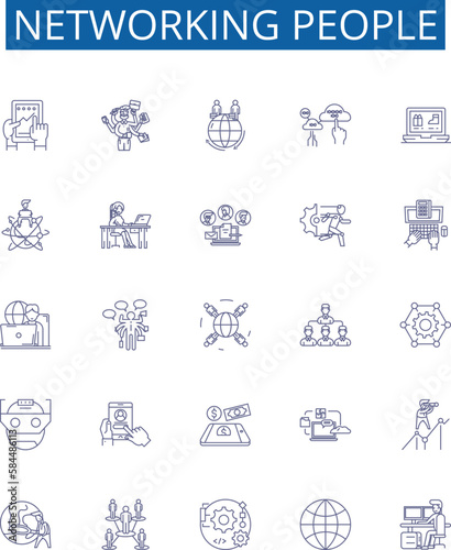 Networking people line icons signs set. Design collection of Networking, people, connections, linkages, associates, colleagues, befriending, networking events outline concept vector illustrations