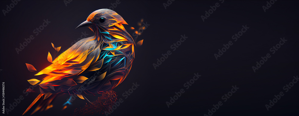 Obraz premium Abstract Bird on a Dark with copy space black background, Generative ai