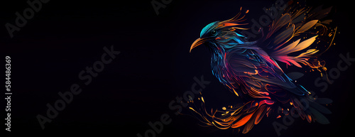 Abstract Bird on a Dark with copy space black background, Generative ai
