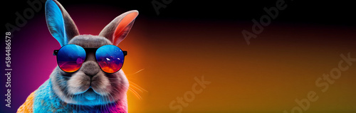 bunny with sunglasses on colorful background, generative ai