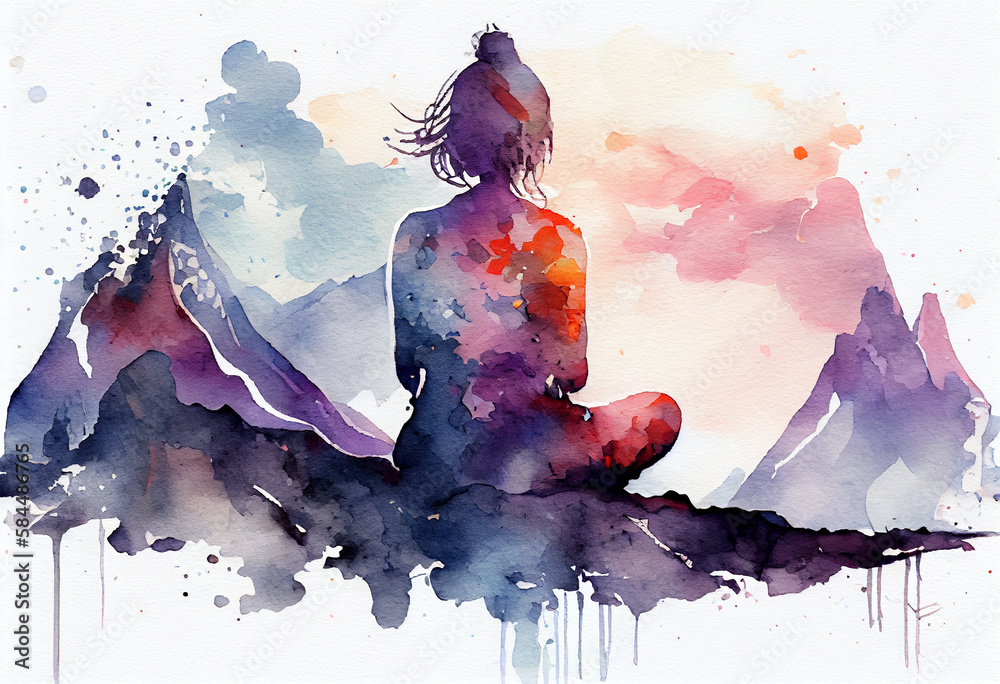 Watercolor meditation and mindfulness lifestyle concept art, spiritual ...