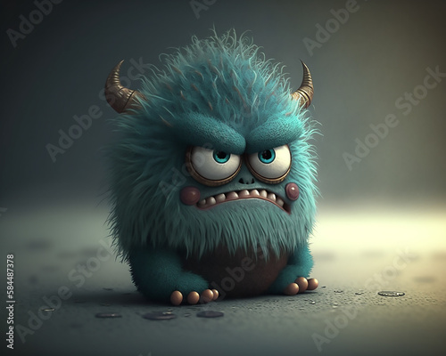 Cute little monster in cartoon style , Generated by AI