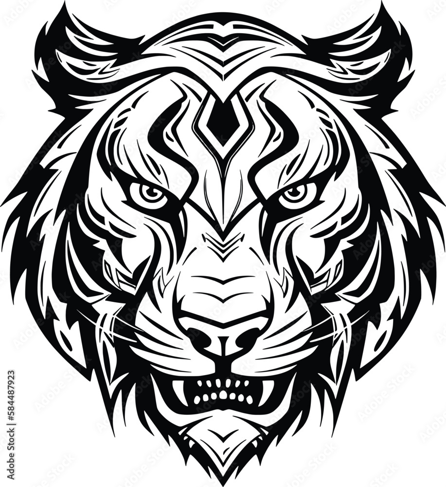 Tiger vector illustration Black and white, black on white background, isolated, logo, tattoo