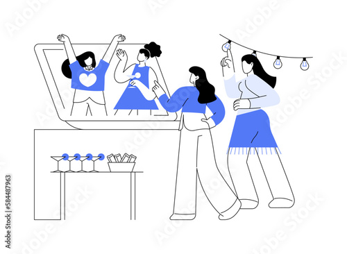 Online friends party abstract concept vector illustration.