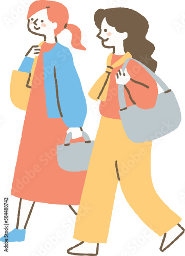 旅行に出かける女性たち_色