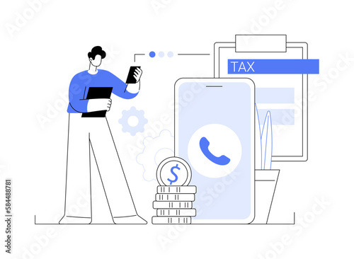 Phone tax filing abstract concept vector illustration.