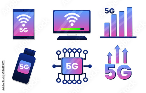 Mobile wireless 5th generation technology element design vector. 5G wireless network technology concept