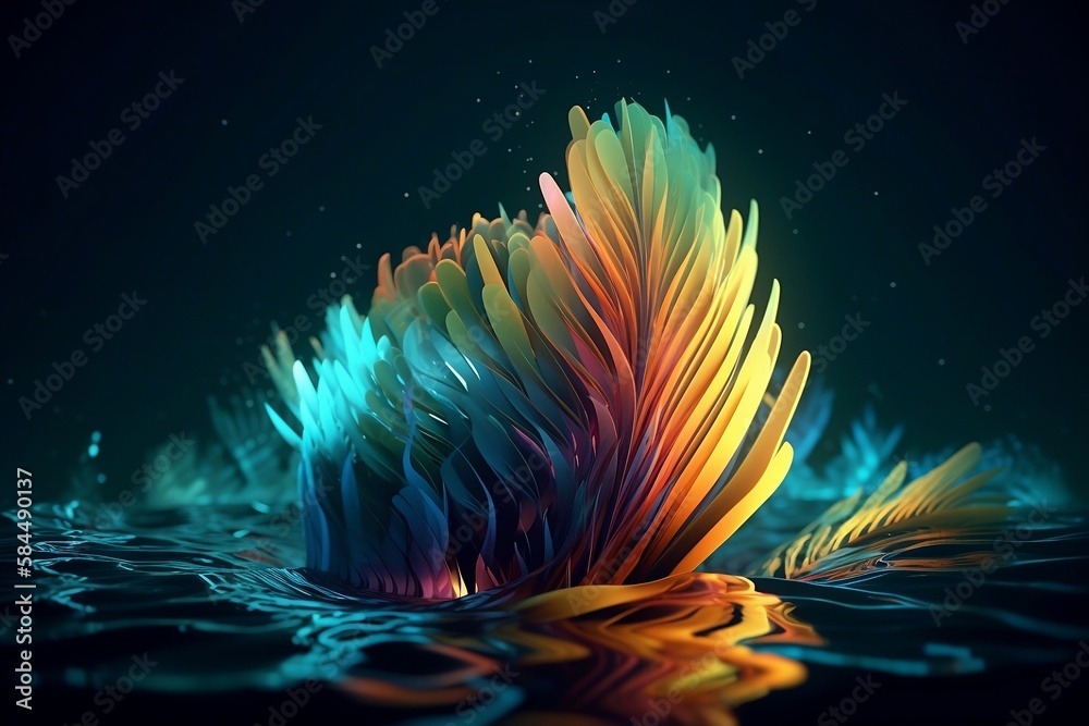 ai flower leaf over water 3d abstract illustration light ai flower leaf over water 3d abstract illustration light