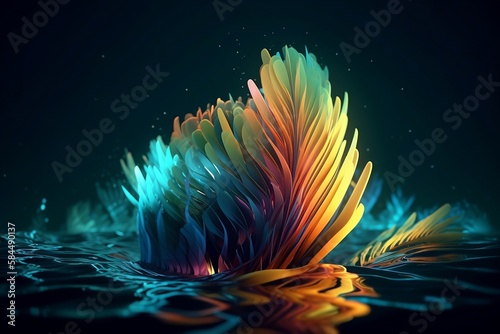 ai flower leaf over water 3d abstract illustration light © Vladislav