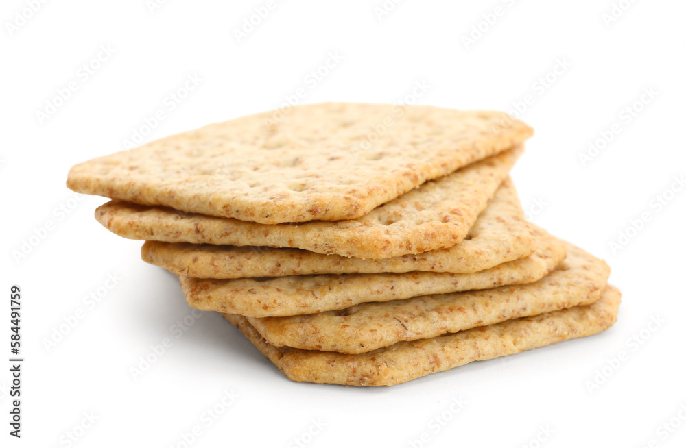Stack of tasty crackers isolated on white background Stack of tasty crackers isolated on white background