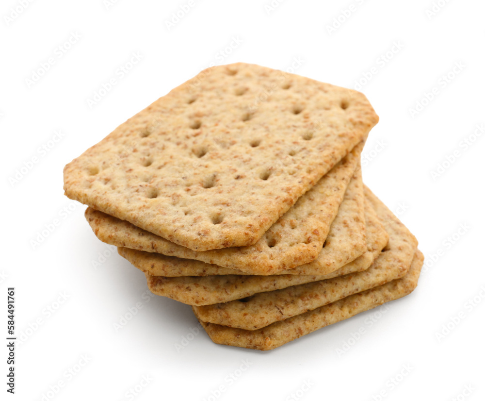 Stack of tasty crackers isolated on white background Stack of tasty crackers isolated on white background