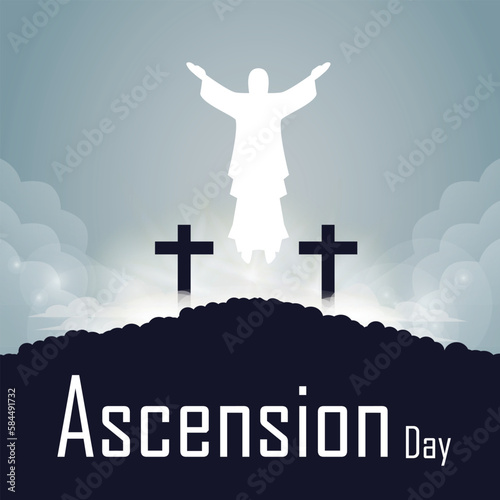 illustration of ascension day of the lord jesus with white Jesus Statue symbol in the morning