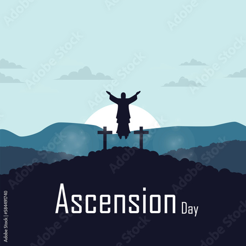 illustration of jesus ascension day with jesus statue symbol rising sun background