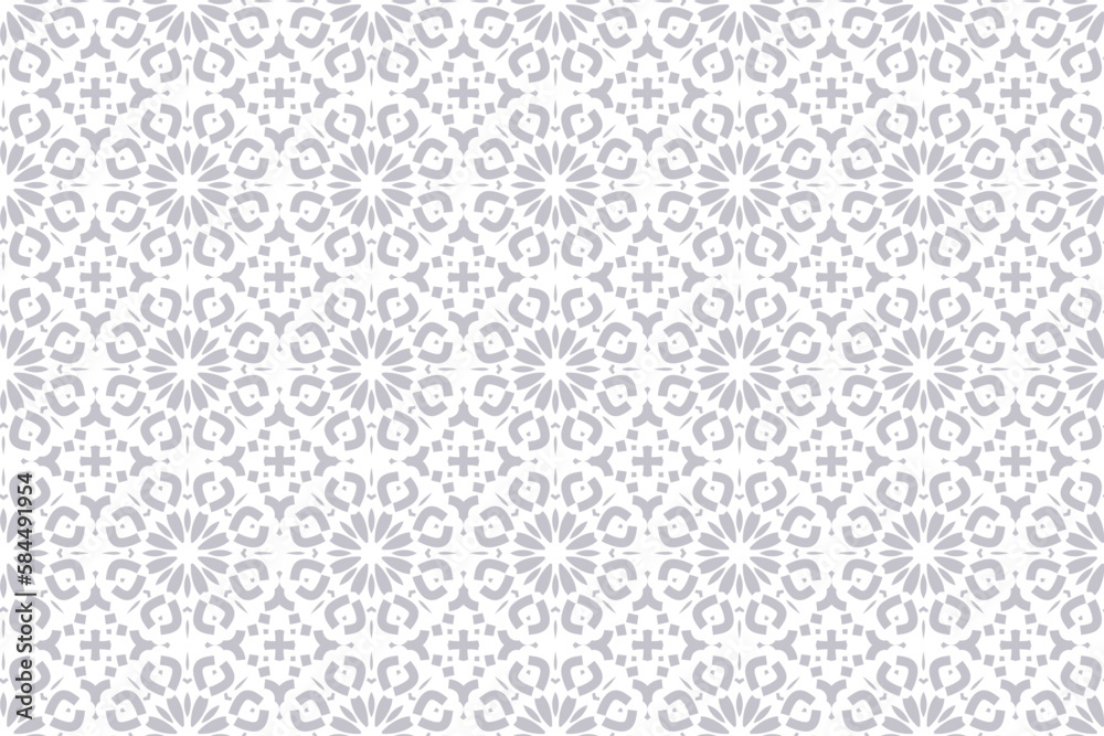 Geometric pattern with floral. Seamless vector background in white and gray color, Simple ornament in lattice graphic art. Geometric pattern with floral. Seamless vector background in white and gray color, Simple ornament in lattice graphic art.