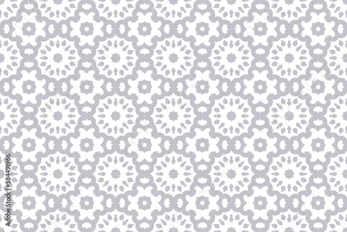 Geometric pattern with floral. Seamless vector background in white and gray color, Simple ornament in lattice graphic art.