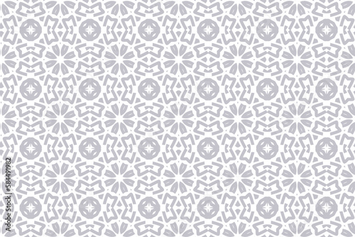 Geometric pattern with floral. Seamless vector background in white and gray color, Simple ornament in lattice graphic art.