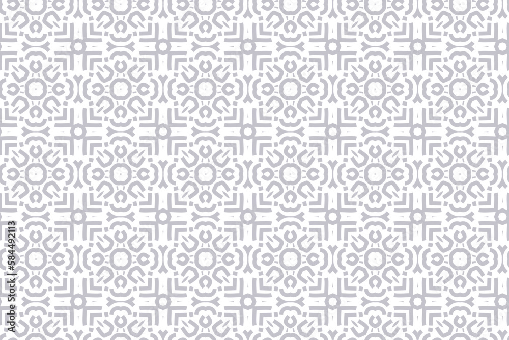 Geometric pattern with floral. Seamless vector background in white and gray color, Simple ornament in lattice graphic art. Geometric pattern with floral. Seamless vector background in white and gray color, Simple ornament in lattice graphic art.