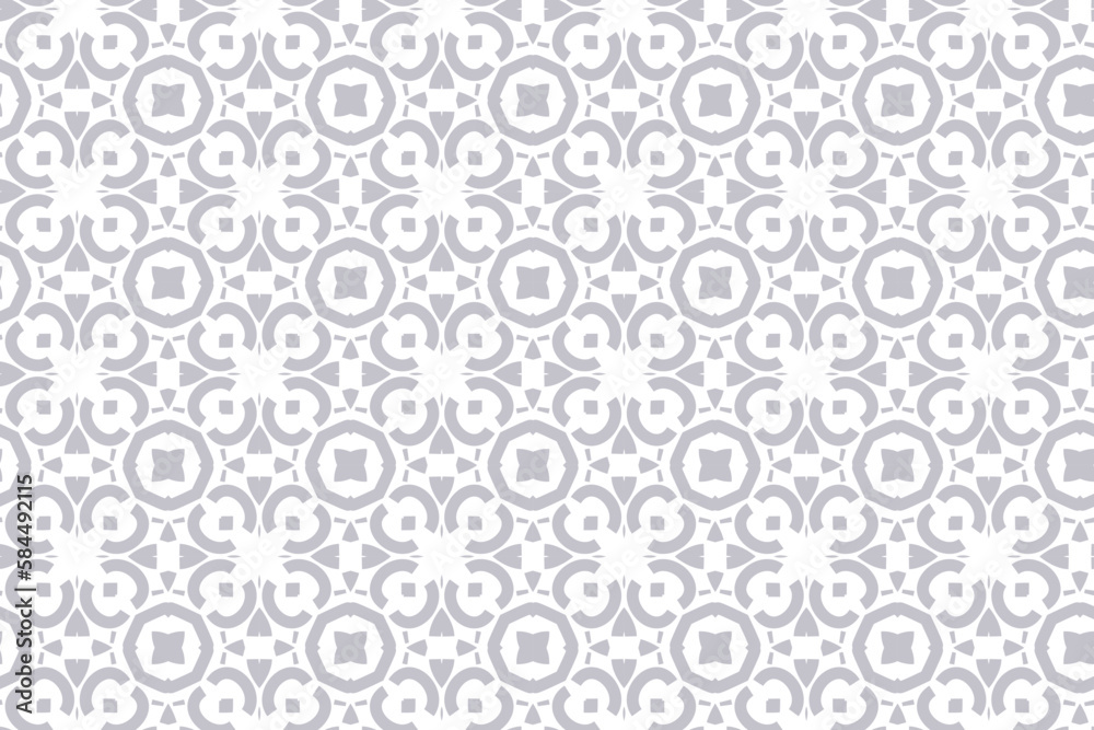 Geometric set of seamless patterns. White and gray vector backgrounds. Damask graphic ornaments
