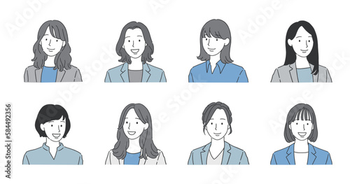 スーツを着た笑顔の女性 アイコンイラストセット