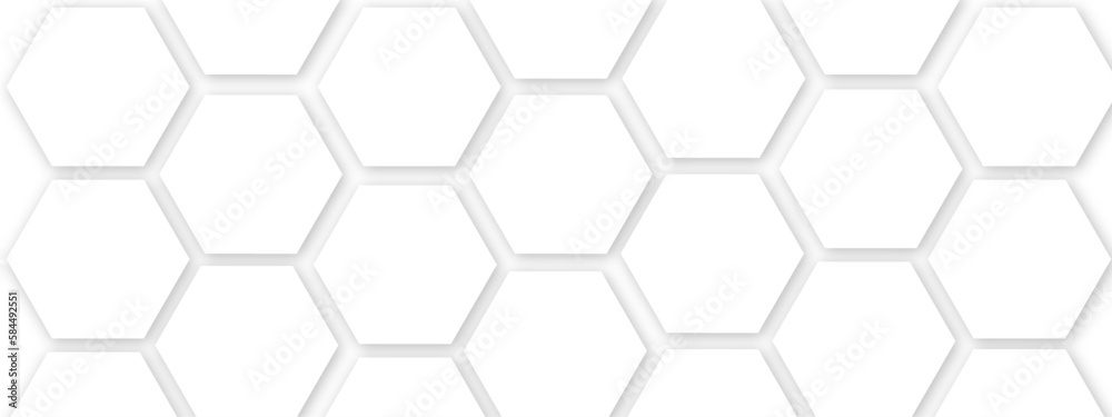 Abstract white background with hexagonal shapes and Surface polygonal pattern with glowing hexagons background. Hexagon concept design abstract technology background.