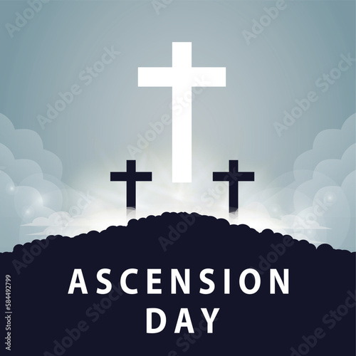illustration of ascension day of the lord jesus with white cross symbol in the morning