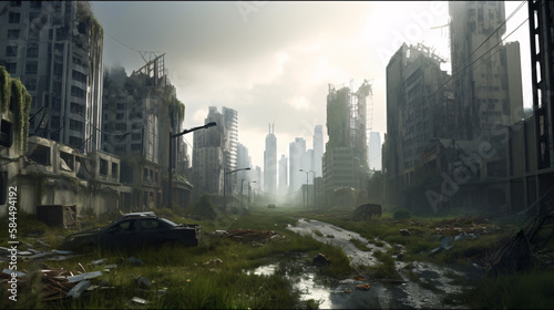 ruined metropolis with buildings generative ai