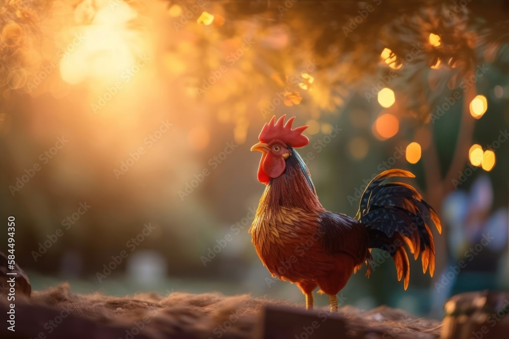 Rooster In A Magical Backwoods At Dusk Generative AI