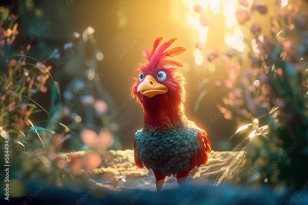 Fototapeta premium Rooster In A Marvelous Backwoods At Sunset Generative AI