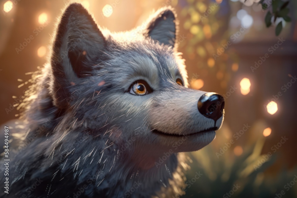 Wolf In A Magical Thicket At Sunset Generative AI