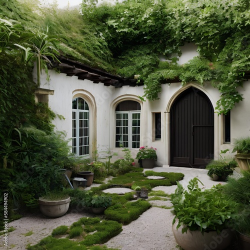 A neglected courtyard house with overgrown plants and weeds2, Generative AI © Ai.Art.Creations