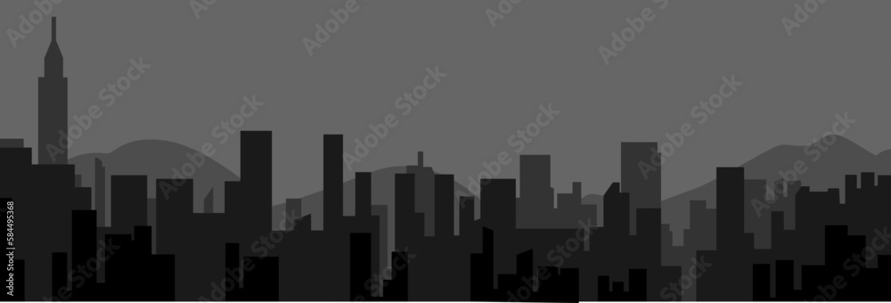 city landscape illustration at night. concept of buildings, urban, buildings, skyscrapers. vector illustration.