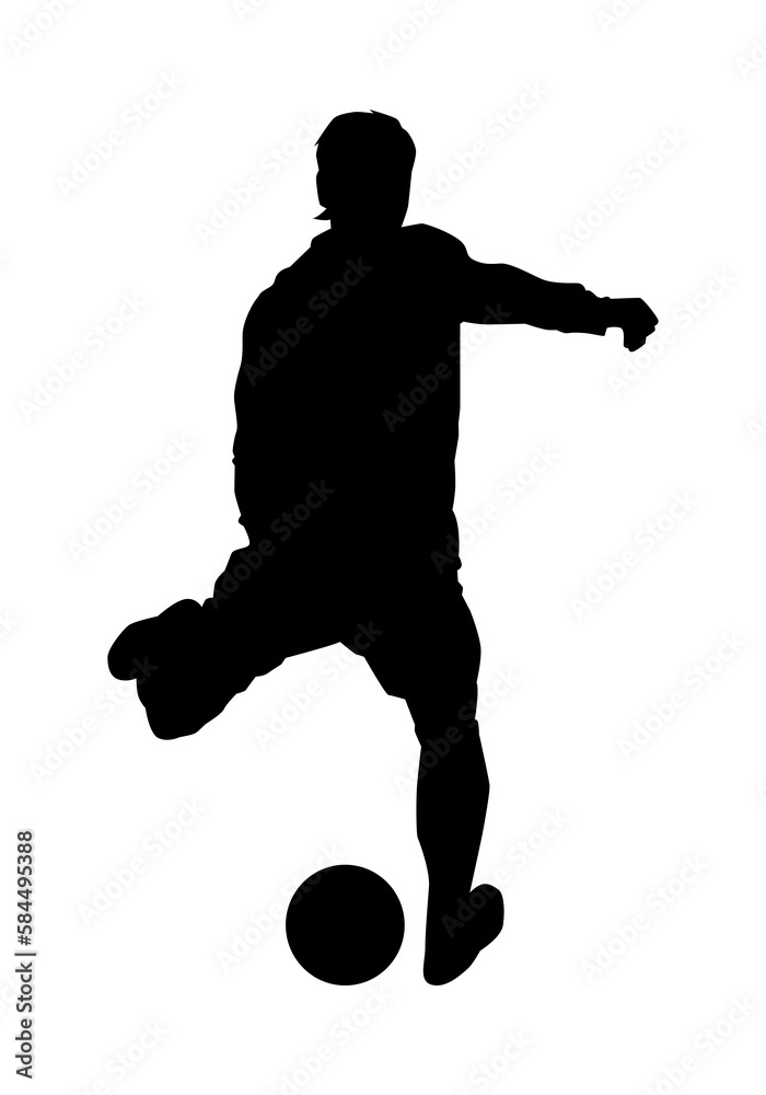 silhouette of a football athlete kicking a soccer ball. male athlete shooting ball. suitable for poster, sticker, print, web, and more. vector illustration.